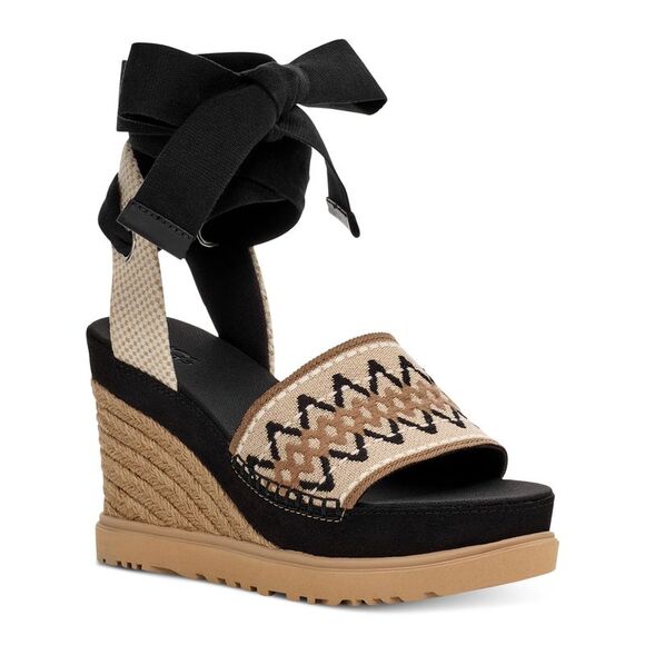 UGG Womens Black 2" Platform Wrapping-Ankle Abbot Toe Wedge Espadrille Shoes 8.5 - Picture 1 of 4